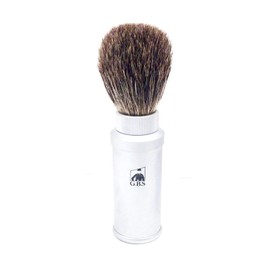GBS 100% Pure Badger Bristle Travel Shaving Brush, NEW Generation Silver Gray Metal Canister Compliments Any Shaving Razor For The Ultimate and Best Wet Shaving Experience