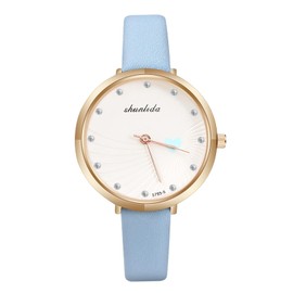 OFFCUP Women's Watch, Women's Analogue Quartz Watch with Leather Strap, Women's Watch Minimalist Fashion Watch for Women Dress Watch, blue, Strap.