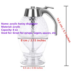 TONGMAN Acrylic Honey Dispenser,Syrup Dispenser, with Stand Honey Container ，Beautiful Honeycomb Honey Jar, Great for Syrup, Sugar, Sauces, Condiments