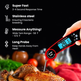 Meat Thermometer Digital for Cooking and Grilling - Waterproof Ultra-Fast Instant Read Food thermometers with Backlight, Bottle Opener & Kitchen Hanging Holes