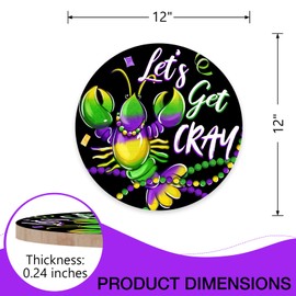 Deroro Mardi Gras Crayfish Front Door Sign, Let's Get Cray Lobster New Orleans Carnival Wood Door Hanger Outdoor Outside Porch Decor, Beads Wooden Wreath Indoor Wall Hanging Decoration