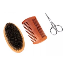 Universo en Linea Kit Cuidado De Barba- Bigote - Cepillo/ Peine Bambú/ Tijeras