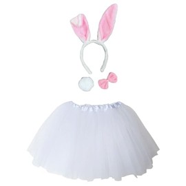 White Bunny Rabbit Costume Set for Adults & Plus Size – Bunny Ears Headband, Bow Tie, Tail & Tutu Skirt – Dress-Up (XL (Plus Size))