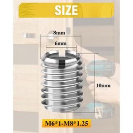 Caianwin M8 to M6 Thread Insert, Pack of 10, Quick Thread Insert, Stainless Steel Screw Nuts for Thread Repair