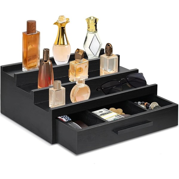 MoEnergy Wooden Cologne Organizer for Men, 4 Tier of Elevated