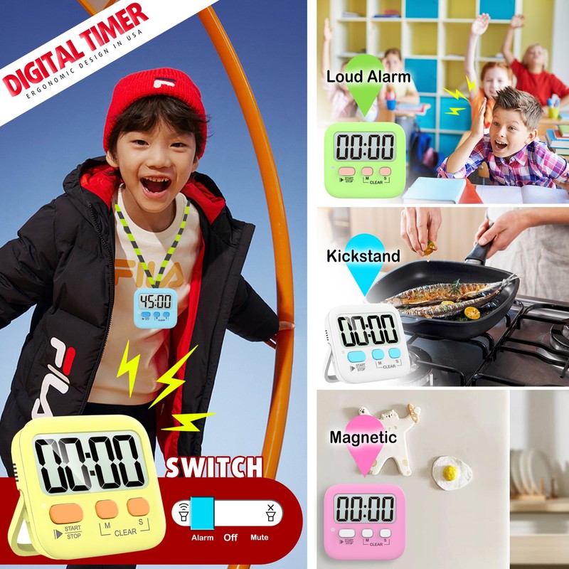 Antonki 2 Pack Digital Timer for Kids, Magnetic Countdown Kitchen