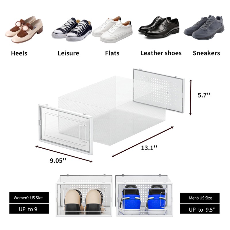 12 Pack Shoe Organizer Storage Bins, Clear Plastic Stackable Shoe