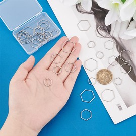 UNICRAFTALE Approx. 36 Pieces 3 Sizes Hexagonal Connecting Rings Stainless Steel Connection Pendant Metal Hollow Connecting Rings For Bracelet Necklace Jewellery Making Stainless Steel Color