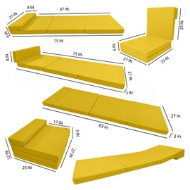 Danfuton Portable Lounger Shikibuton, Folding Foam Beds, Flip Mat 83 x 27 x 3, Yellow