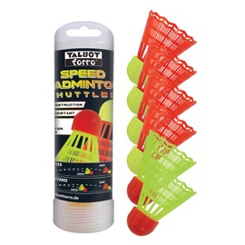 Talbot-Torro® 490182 Speed Badminton Shuttles, 6 Pieces (4 Fast Racers and 2 Slow Starters) with Aerodynamically Optimised Feather Dress, in Resealable Rotary Box