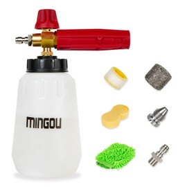 MINGOU Foam Cannon for Pressure Washer Soap Dispenser Snow Foam Cannon Car Wash with 1/4" Quick Connector,1L Bottle, Additional 1.15 mm Orifice Nozzle(Red)