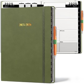 Ensight 2025-2026 HARDCOVER Leather Planner Weekly & Monthly - 8.5x11 Inches - Academic Planner Business Personal or Student - Pen Holder, Thick Paper, July 2025 - June 2026 (Olive Green)