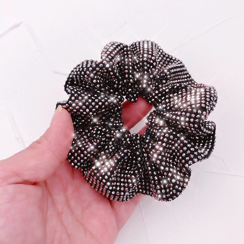 Embellished Sparkly Black Crystal Scrunchie Hair Tie Ponytail Holder Accessory