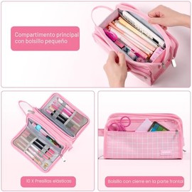 Sooez Estuche grande para lápices, estuche de gran capacidad con 3 compartimentos, bolsa de lápices portátil de lona con cremallera, lindos suministro