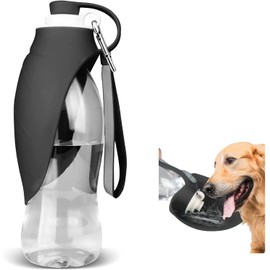 Outdoor Travel Portable Drink Feeder Dog, CAT, PET Water Bottle Walking, Sports, Hiking Water Bottle Fresh Drinking Bottles Leaf Water Dispenser Leak Proof with Drinking Cup Dish Bowl (Dark Grey)