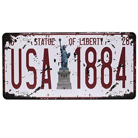 STATUE OF LIBERTY USA 1884 Vintage Auto License Plate, Embossed Tag Size 6" X 12"