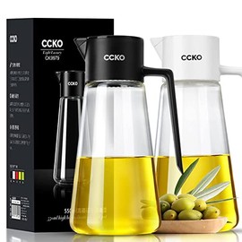 CCKO Olive Oil Dispenser Bottle 19oz Glass Oil Bottle for Kitchen, Auto Flip No Drip Cooking Oil Dispenser for Soy Sauce, Syrup, Vinegar, Salad Dressing Container (Black)