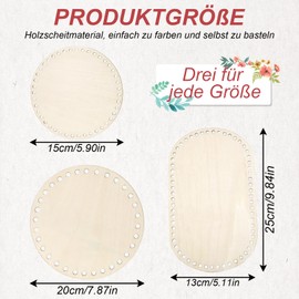 Pack of 9 Basket Base for Crochet, Wooden Base for Crochet Basket, 6 mm Hole, Thickness 3 mm, Blank Natural Wood Basket Base Set for DIY Baskets, Purse, Accessories, Bag Bottom, Crochet