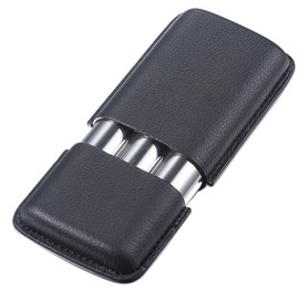 Visol Vincent Black Leather & Stainless Steel Cigar Case