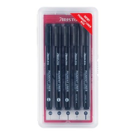 Aristo AR23535 Pigment Liner Creative Set 5 Pieces (5 Fineliners in Line Widths 0.05 mm / 0.40 mm / 0.80 mm / Bullet Tip / Chisel Tip, Highly Pigmented Ink, Light and Water Resistant) Black