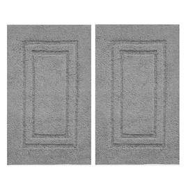 TEXTILESY 2 Piece 100% Cotton Bath Mats Luxury Terry Towelling 1000-GSM Soft Towel Mat - Shower Floor Mat - Reusable Bath Mat Set 50 x 70 cm (Charcoal)