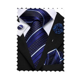 Hi-Tie Ties for Men Black Red Green Pink Mens Ties Set Silk Necktie and Pocket Square Flower Lapel Pin for Wedding, Deep Blue