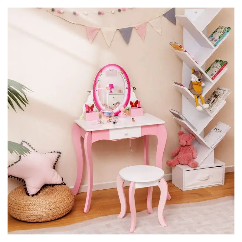 Kids Vanity Table Set With 360 Degree Rotating Mirror And