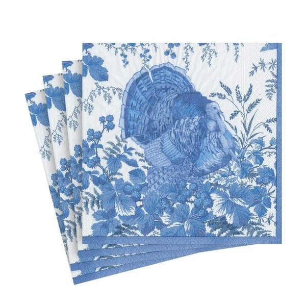 Caspari Turkey Toile Paper Luncheon Napkins in Blue - Two Packs of 20