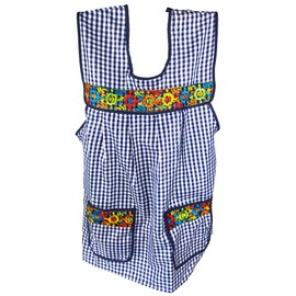 Cuitáxi Traditional Mexican apron for women with pockets beautiful flower embroidery - Mandiles para mujer de cocina mexicanos - Mexican style aprons for women