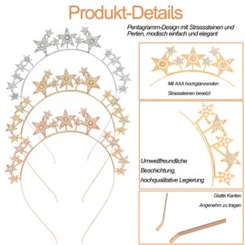 Star Headband, Women's Glitter Rhinestone Headband, Girls Rose Gold with Rhinestone Face Tattoos for Carnival, Festivals, Masquerade Balls & Girls' Birthdays