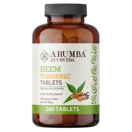 Arumba Ayurveda Arumba Ayurveda Neem Turmeric Balls Tablet with Black Pepper 240 nos, Made with Pure Neem Leaf Powder and Turmeric Root Powder
