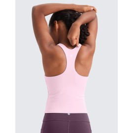 CRZ YOGA Girls Butterluxe Double Lined Tank Tops Waist Length High Neck Racerback Sleeveless Teen Kids Active Casual Dance Pink Peony Medium