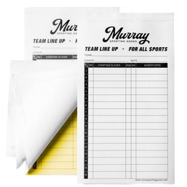 Murray Sporting Goods Baseball/Softball Lineup Cards - 50 Games with 16 Player Roster Lineup Sheet with No Cover (4-Part Carbon Copies)