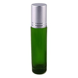 Perfume Studio® Set of Green Glass Rollers with Metal Ball Applicators- Ideal for Essential Oil - 10.4 ml (6, Silver Cap)