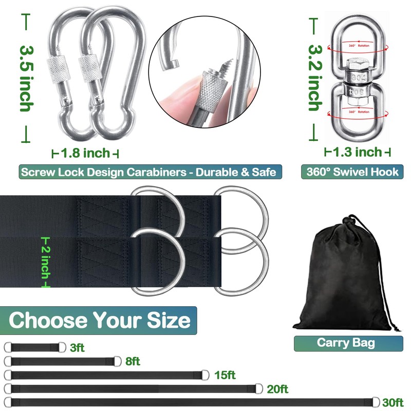 Veriluck Tree Swing Straps Hanging Kit - 3FT/8FT/15FT/20FT/30FT, Strong &