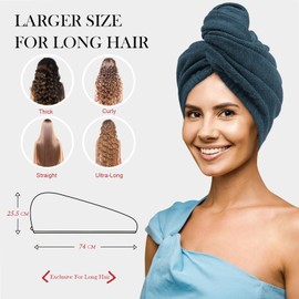 YoulerTex Microfibre Hair Towel Wrap: 2Pack Large Hair Turban for Long Wet Hair Super Absorbent Anti-Frizz Rapid Head Drying Microfiber Towel for Women Girls