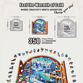 LEOGOR Winter Frosty Wonderland - 350 Piece Wooden Puzzles for Adults - 14.2 x 14 in - Extra-Thick 5 mm Wood Puzzle, Hand-Shaped Pieces, Snowy Scene XL Mosaic - Premium Gift for Puzzle Lovers by LEOGOR