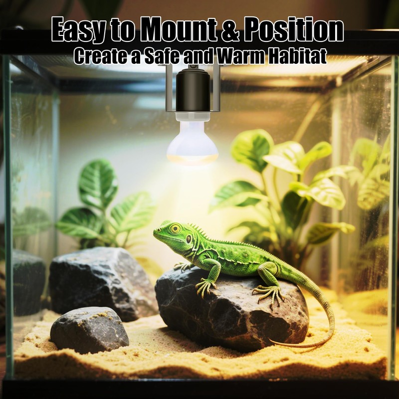 LURMMUE Reptile Ceramic Socket Heat Lamp Fixture, 2Pcs Terrarium Clamp