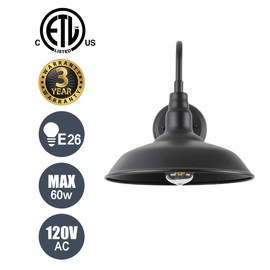 Goalplus Outdoor Barn Light with Wall Mount Exterior Gooseneck Light Fixture for Porch Black Industrial Light Fixture for Farmhouse, 10" High, 2 Pack, LM2201-2P