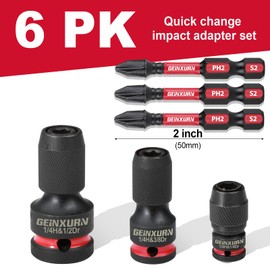 Geinxurn 3PCS Impact Screwdriver Bit Holders Include 1/2-inch, 3/8-inch and 1/4-inch Square Drive to 1/4-Inch Quick Release Hex Socket Adapter with 3PCS -2”Impact PH2 Screwdriver Bit