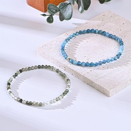 EUMENIDES Natural Diamond Gemstone Bracelet, 4 mm Natural Stone Bracelet for Women, 5 mm 925 Silver, Elastic Cord, Stone Silver stone Silver Diamond, Agate