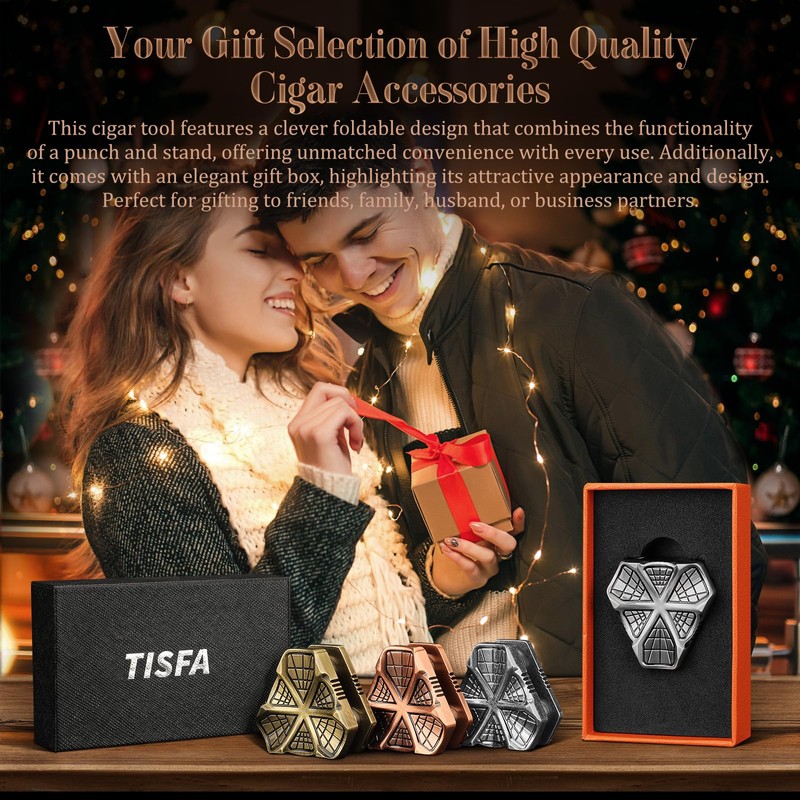 TISFA Cigar Punch with Cigar Holder Combo, Triple Cigar Punch