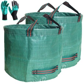 Standard 2-Pack 32 Gallon Yard Garden Bags (D18, H30 inch) with Gardening Gloves, Camping Waste Bags,Laundry Bag,Yard Waste Bags,Lawn Debris Bag,Grass Clippings Bags,Leaf Bags,Recycling Bags 4 Handles