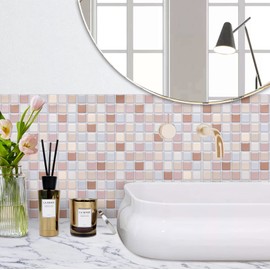 MORCART Peel and Stick Tile, 4 Pcs, Waterproof, Heat-Resistant, For Kitchen, Bathroom, Toilet, DIY, Mosaic Tile Sheets, Wallpaper, 3D, Remodel, 9.8 x 9.8 in (25 x 25 cm), Gentle Milk Tea Color
