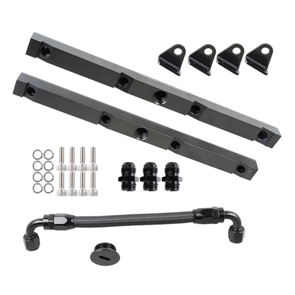 TJHSM High Fuel Rails Kit 8AN Aluminium Black Replacement for