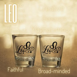 Onebttl Zodiac Sign Shot Glass Set of 2, Unique Birthday Gifts for Women, Men, Friend, Coworker, Wife, Husband- (1.5oz/45ml)- Leo