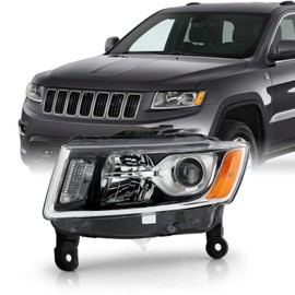AKKON - Fits 2014 2015 2016 JEEP Grand Cherokee [Halogen Type] Projector Chrome Headlight Headlamp Driver Left Side Replacement