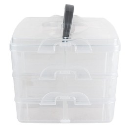 Ideen mit Herz Storage box with lid and carry handle, 18 compartments, transparent, 16.5 x 15.5 x 13 cm, 3 levels with 6 compartments, sorting box for small parts, beads, jewellery, screws