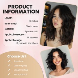 MISSQUEEN 18 Inch Short Wavy Black Wig for Women Medium Length Black Bob Style Synthetic Heat-resistant Natural Realistic Black Hair Wig for Everyday Hairstyle Cosplay Party Use