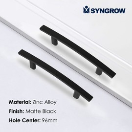 Syngrow 10 Pack Cabinet Pull Handles 3 3/4 Inch (96mm) Hole Centers Matte Black Kitchen or Bathroom Cabinet Door Handles Drawer Pulls and Dresser Knobs for Cupboards Furniture Hardware SG1930-96-MB-10